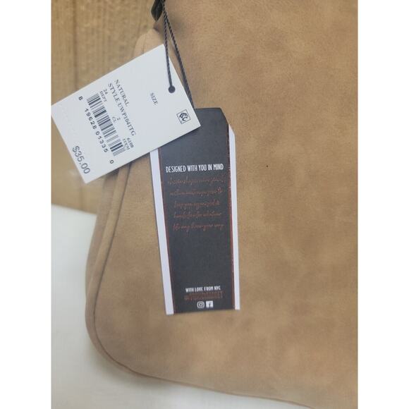 VR NYC Faux Suede Crossbody Bag Natural Envelope Flap Beige - Picture 8 of 10